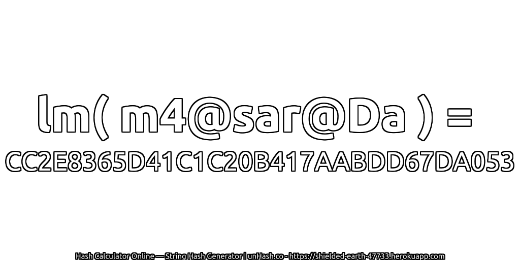 lm( m4@sar@Da ) = CC2E8365D41C1C20B417AABDD67DA053 | unHash.co
