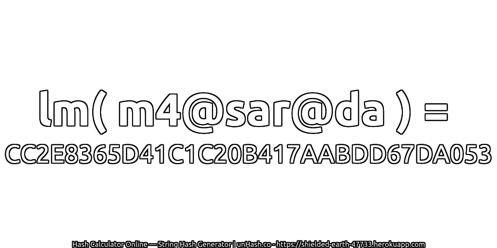 lm( m4@sar@da ) = CC2E8365D41C1C20B417AABDD67DA053 | unHash.co