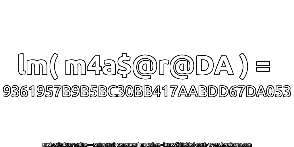 lm( m4a$@r@DA ) = 9361957B9B5BC30BB417AABDD67DA053 | unHash.co