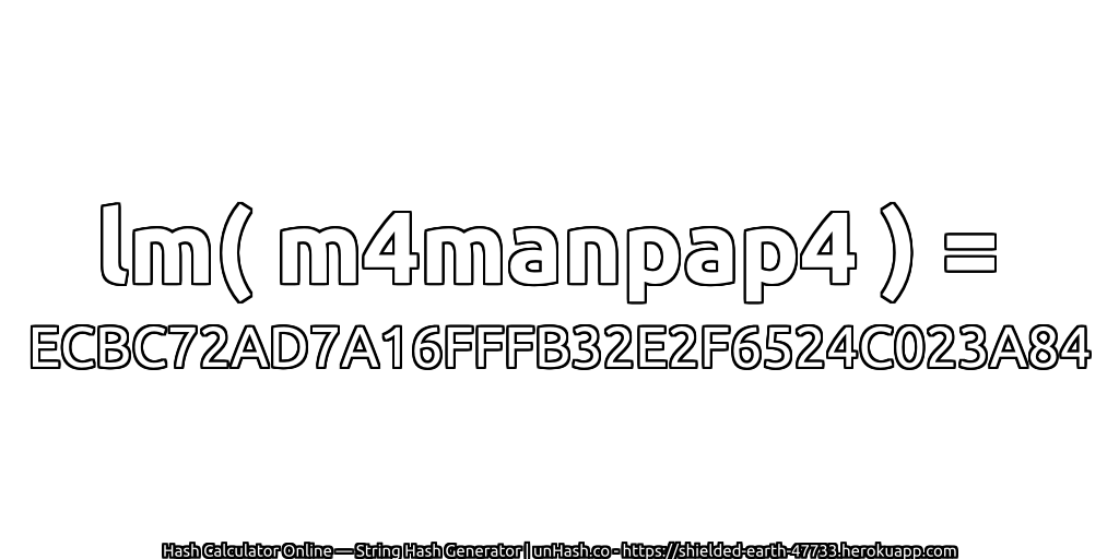lm( m4manpap4 ) = ECBC72AD7A16FFFB32E2F6524C023A84 | unHash.co