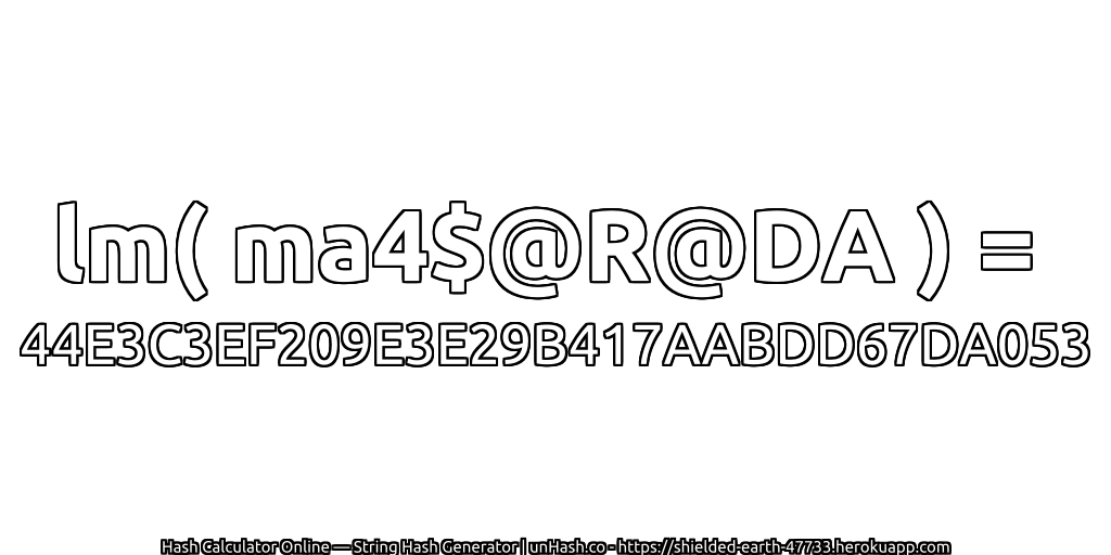 lm( ma4$@R@DA ) = 44E3C3EF209E3E29B417AABDD67DA053 | unHash.co