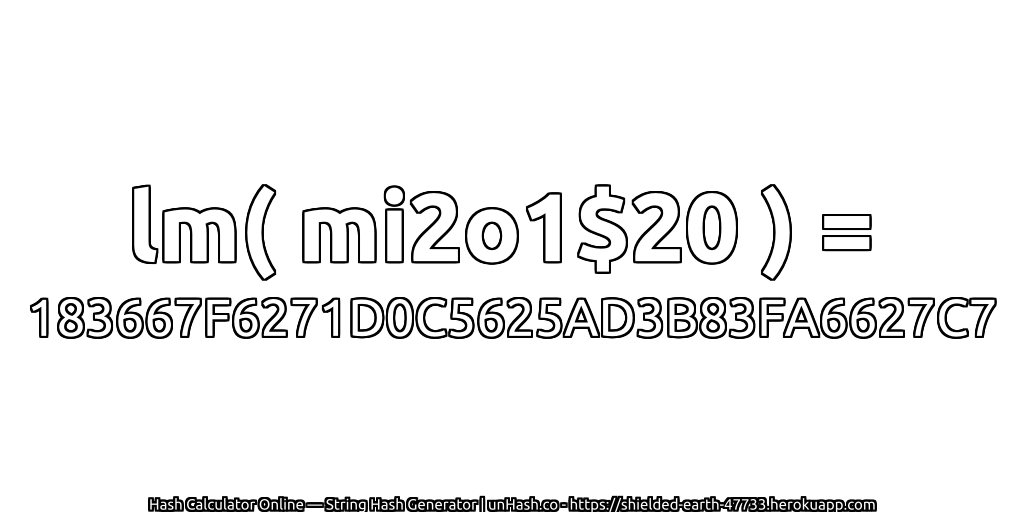 lm( mi2o1$20 ) = 183667F6271D0C5625AD3B83FA6627C7 | unHash.co