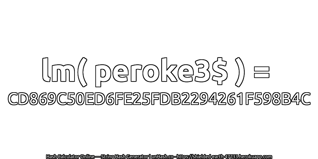 lm( peroke3$ ) = CD869C50ED6FE25FDB2294261F598B4C | unHash.co