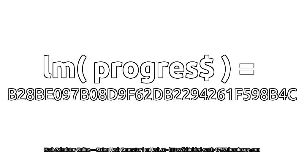 lm( progres$ ) = B28BE097B08D9F62DB2294261F598B4C | unHash.co