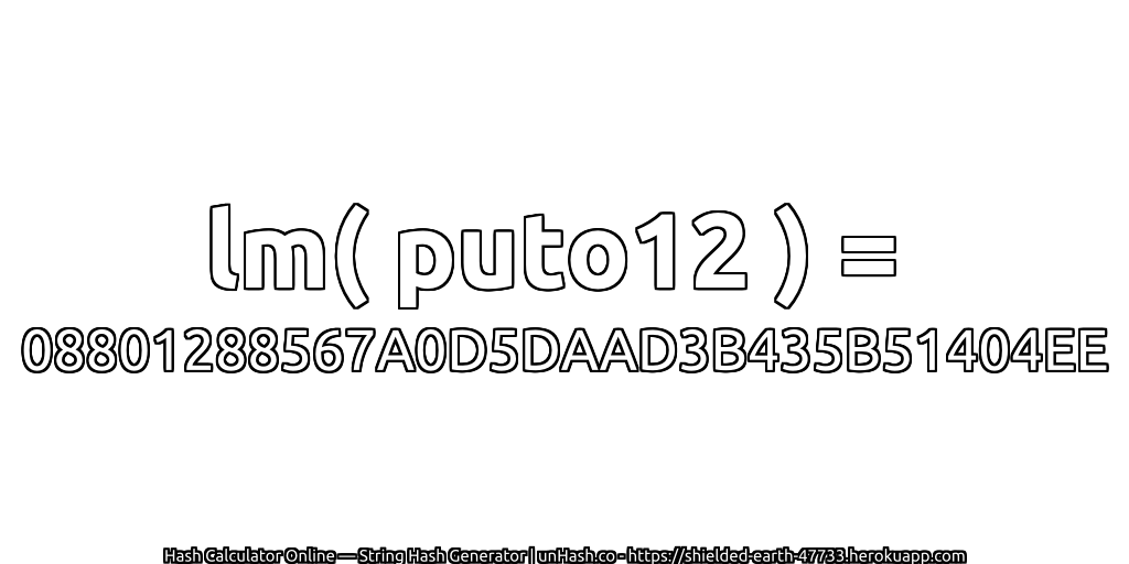 lm( puto12 ) = 08801288567A0D5DAAD3B435B51404EE | unHash.co