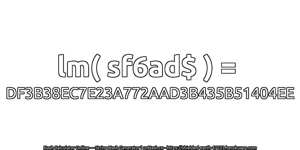 lm( sf6ad$ ) = DF3B38EC7E23A772AAD3B435B51404EE | unHash.co