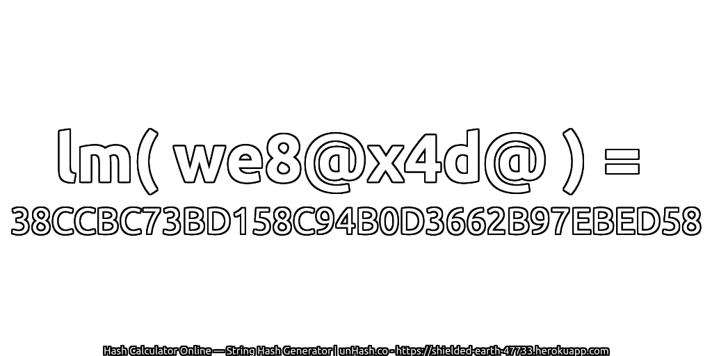 lm( we8@x4d@ ) = 38CCBC73BD158C94B0D3662B97EBED58 | unHash.co