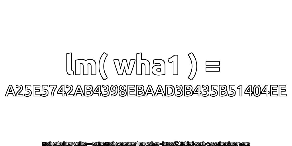 lm( wha1 ) = A25E5742AB4398EBAAD3B435B51404EE | unHash.co