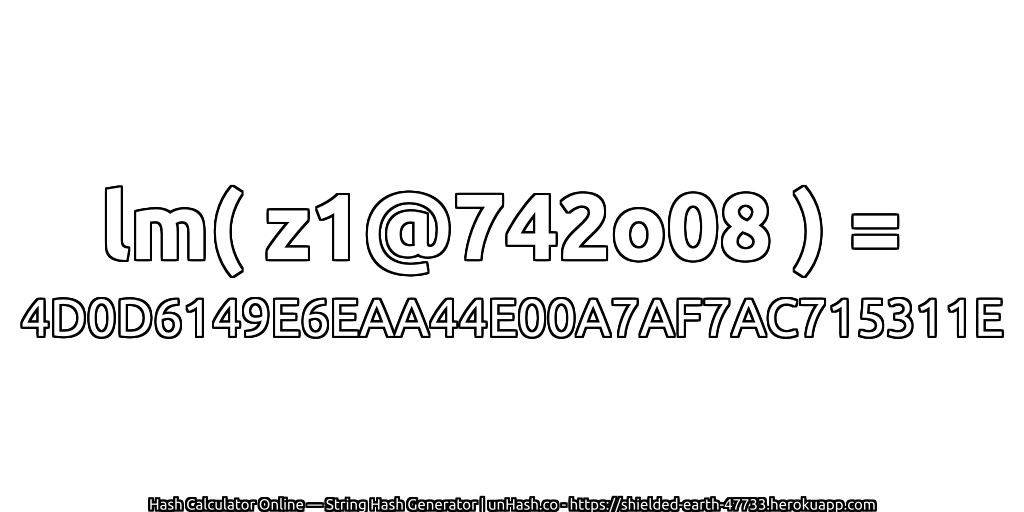 lm( z1@742o08 ) = 4D0D6149E6EAA44E00A7AF7AC715311E | unHash.co