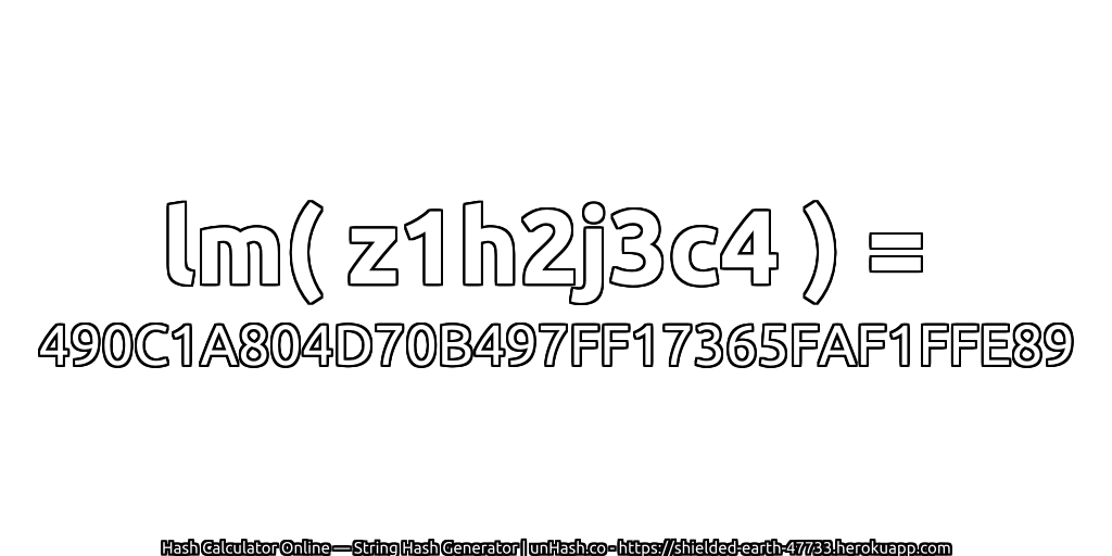 lm( z1h2j3c4 ) = 490C1A804D70B497FF17365FAF1FFE89 | unHash.co