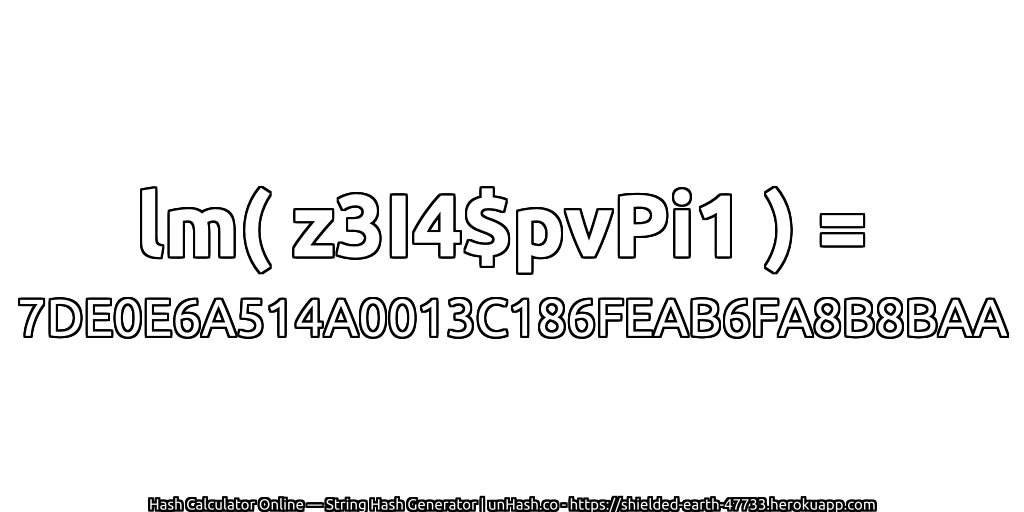 lm( z3I4$pvPi1 ) = 7DE0E6A514A0013C186FEAB6FA8B8BAA | unHash.co