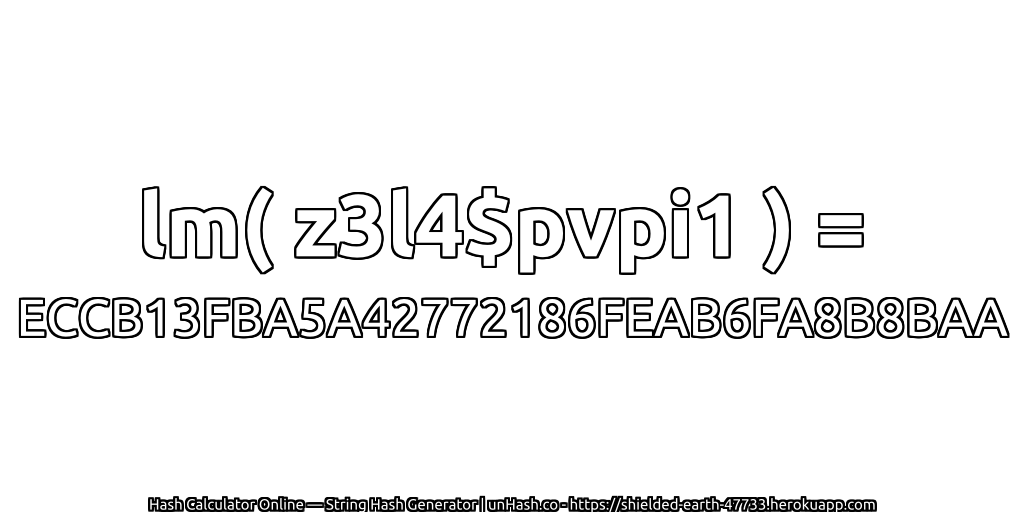 lm( z3l4$pvpi1 ) = ECCB13FBA5A42772186FEAB6FA8B8BAA | unHash.co