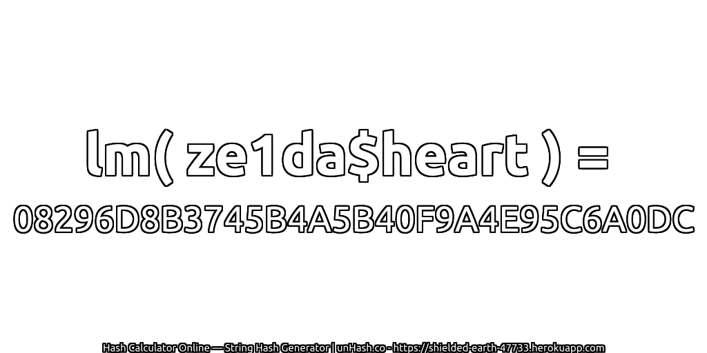 lm( ze1da$heart ) = 08296D8B3745B4A5B40F9A4E95C6A0DC | unHash.co