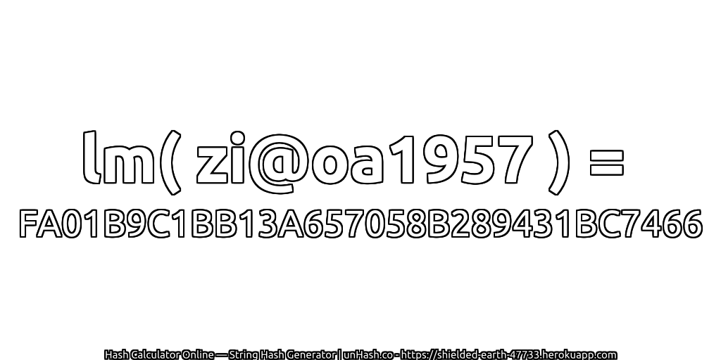 lm( zi@oa1957 ) = FA01B9C1BB13A657058B289431BC7466 | unHash.co