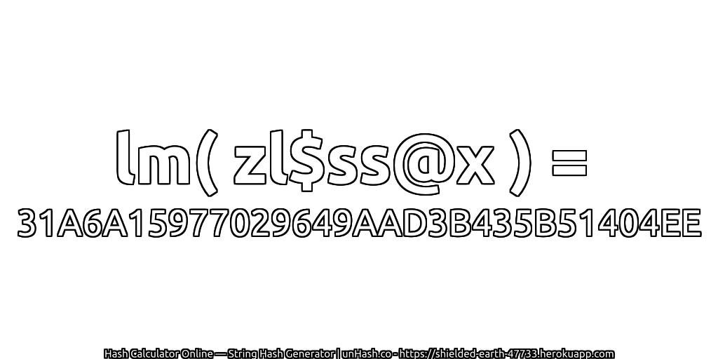 lm( zl$ss@x ) = 31A6A15977029649AAD3B435B51404EE | unHash.co