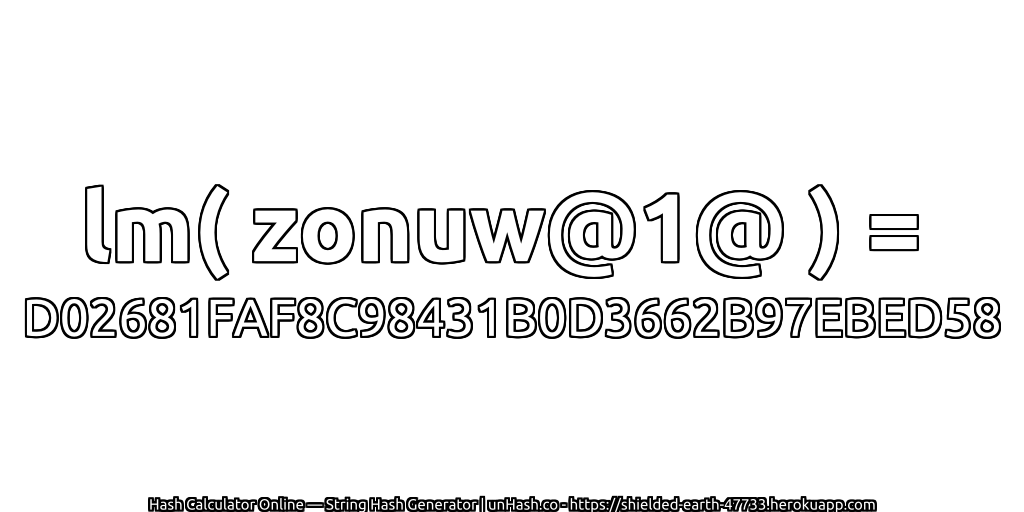 lm( zonuw@1@ ) = D02681FAF8C98431B0D3662B97EBED58 | unHash.co