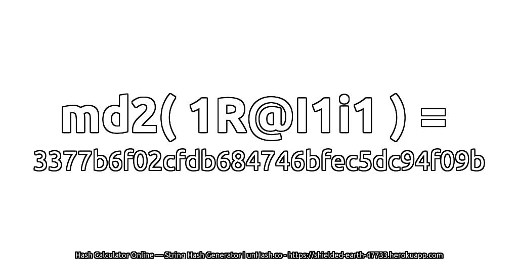 md2( 1R@I1i1 ) = 3377b6f02cfdb684746bfec5dc94f09b | unHash.co