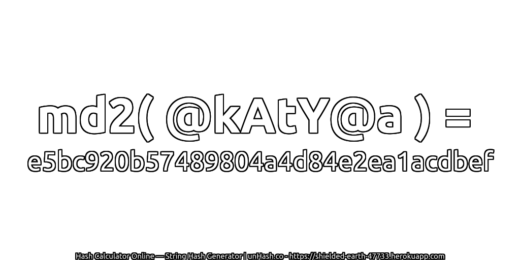 md2( @kAtY@a ) = e5bc920b57489804a4d84e2ea1acdbef | unHash.co