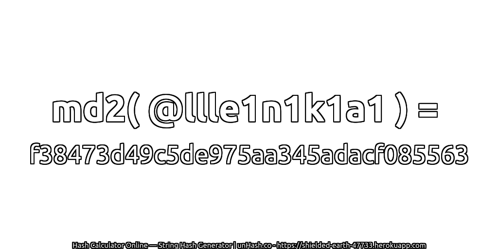 md2( @llle1n1k1a1 ) = f38473d49c5de975aa345adacf085563 | unHash.co