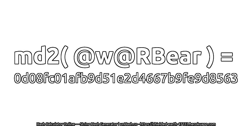 md2( @w@RBear ) = 0d08fc01afb9d51e2d4667b9fe9d8563 | unHash.co
