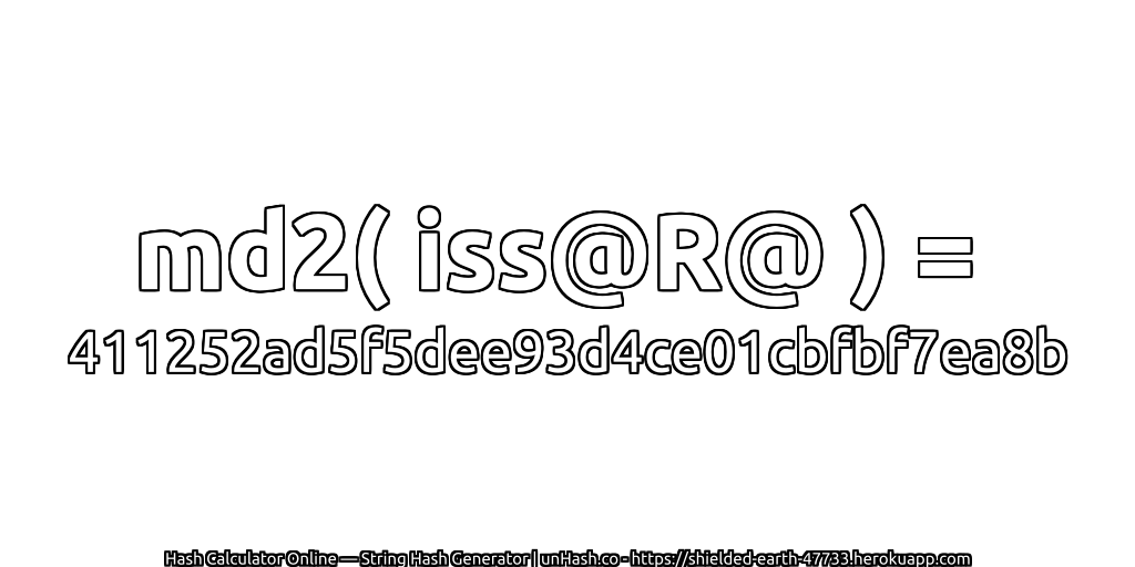 md2( iss@R@ ) = 411252ad5f5dee93d4ce01cbfbf7ea8b | unHash.co