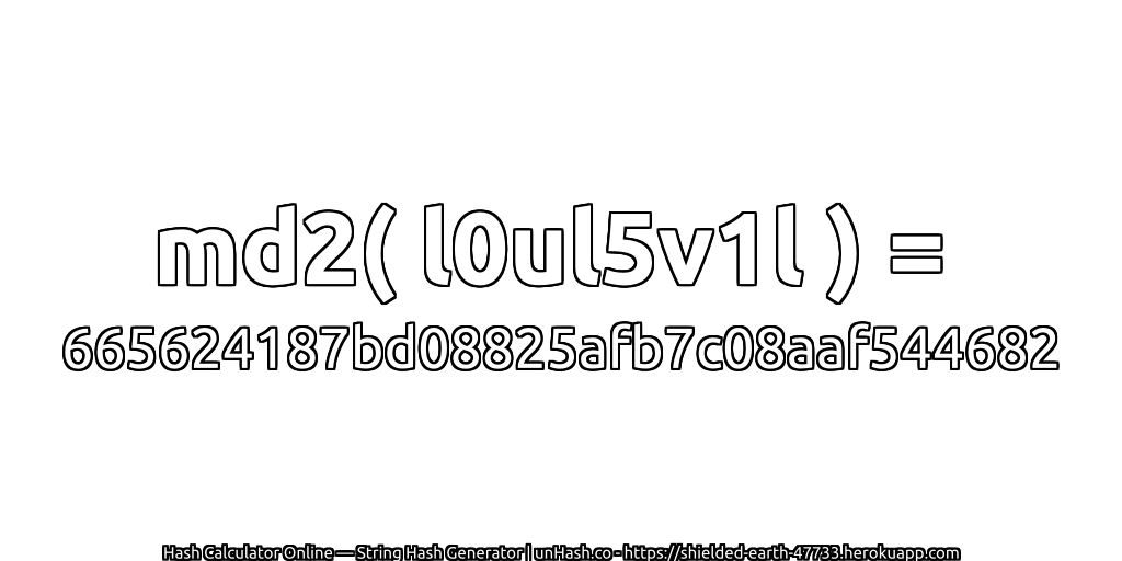 md2( l0ul5v1l ) = 665624187bd08825afb7c08aaf544682 | unHash.co