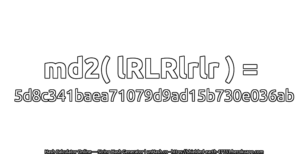 md2( lRLRlrlr ) = 5d8c341baea71079d9ad15b730e036ab | unHash.co