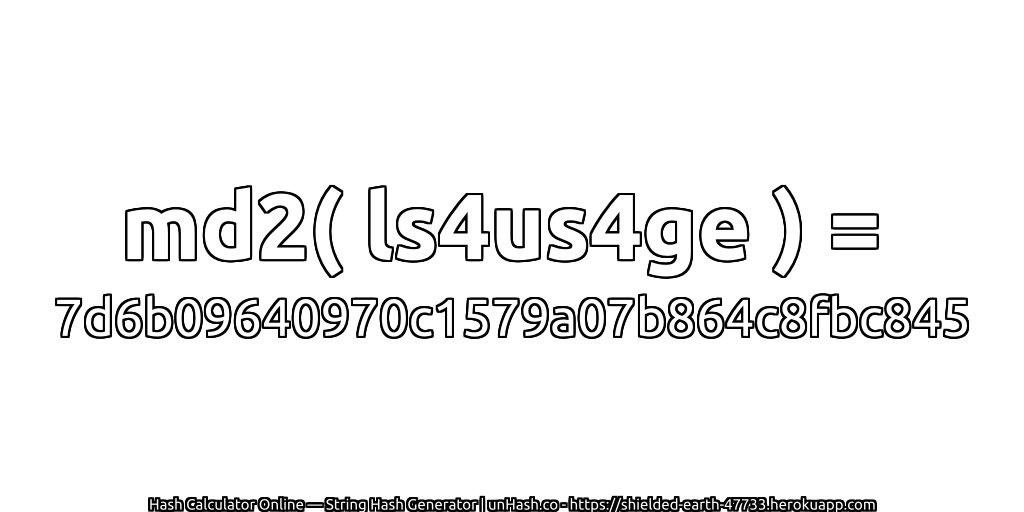 md2( ls4us4ge ) = 7d6b09640970c1579a07b864c8fbc845 | unHash.co