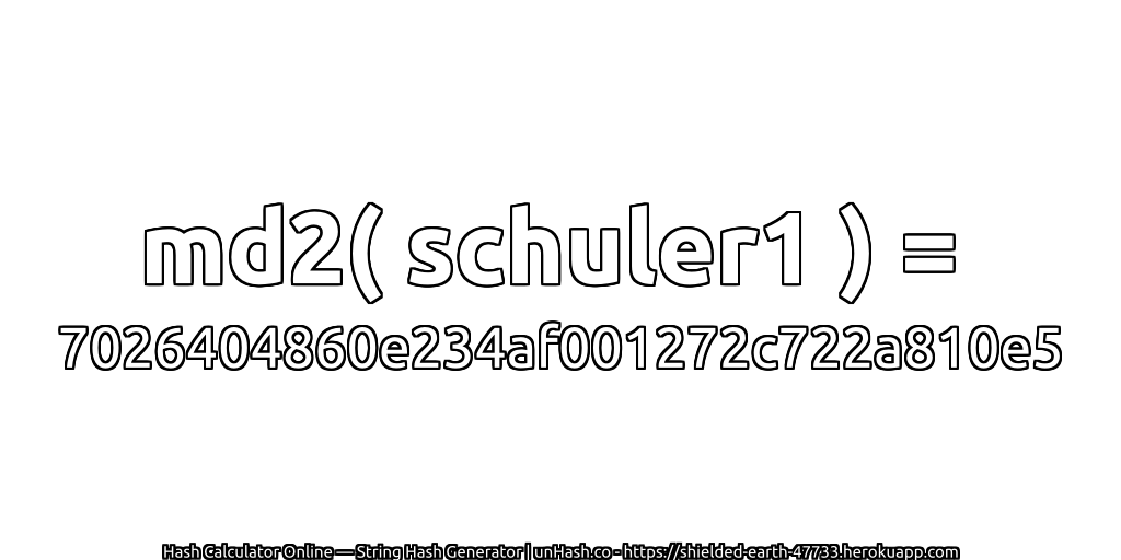 md2( schuler1 ) = 7026404860e234af001272c722a810e5 | unHash.co