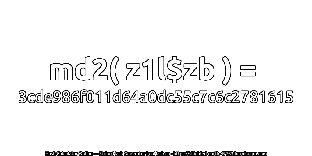 md2( z1l$zb ) = 3cde986f011d64a0dc55c7c6c2781615 | unHash.co