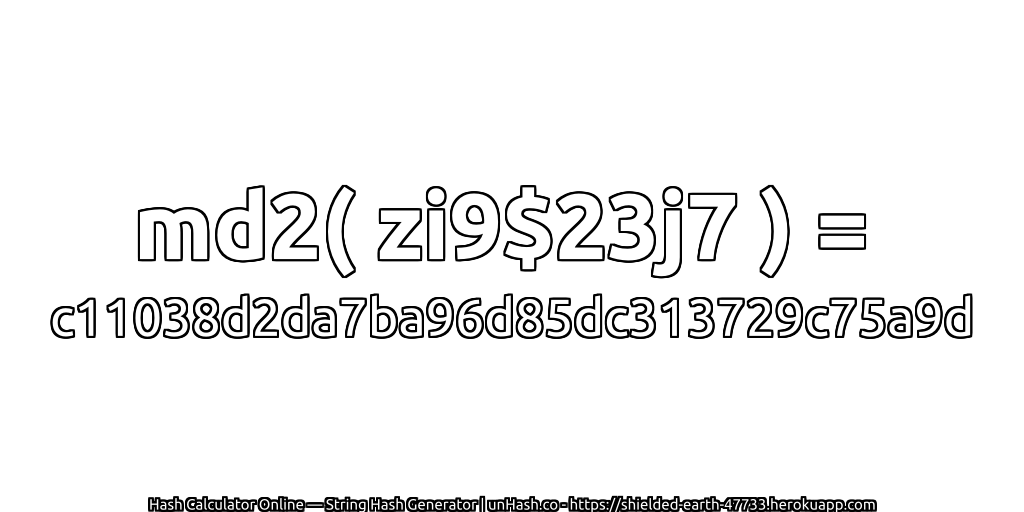 md2( zi9$23j7 ) = c11038d2da7ba96d85dc313729c75a9d | unHash.co