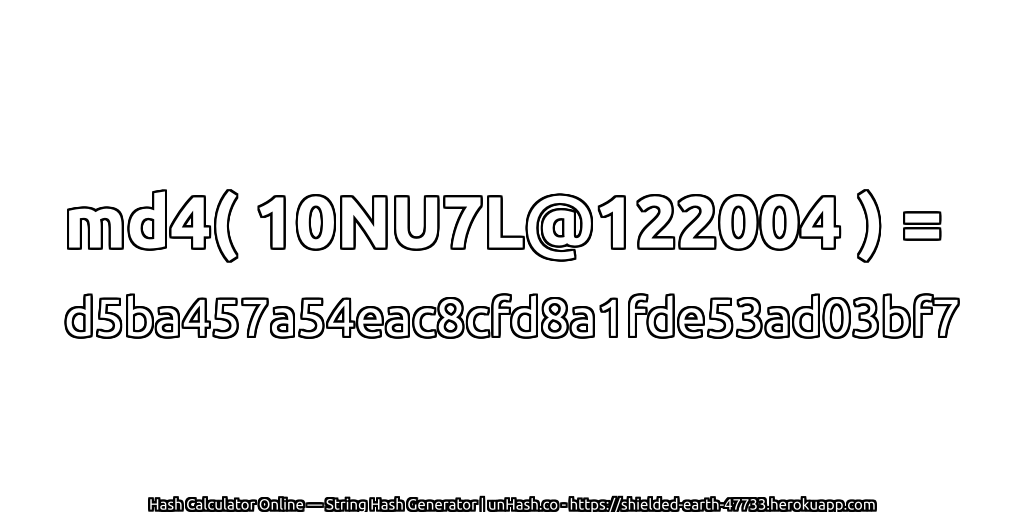 md4( 10NU7L@122004 ) = d5ba457a54eac8cfd8a1fde53ad03bf7 | unHash.co
