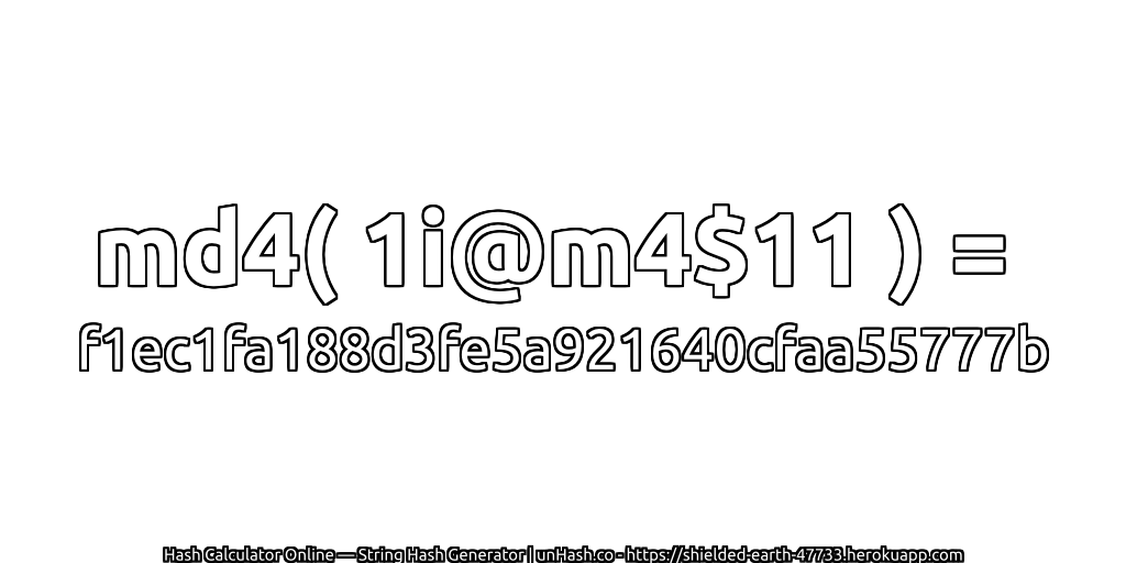 md4( 1i@m4$11 ) = f1ec1fa188d3fe5a921640cfaa55777b | unHash.co