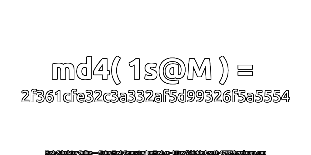 md4( 1s@M ) = 2f361cfe32c3a332af5d99326f5a5554 | unHash.co
