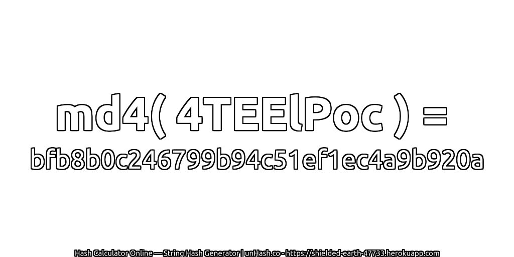 md4( 4TEElPoc ) = bfb8b0c246799b94c51ef1ec4a9b920a | unHash.co