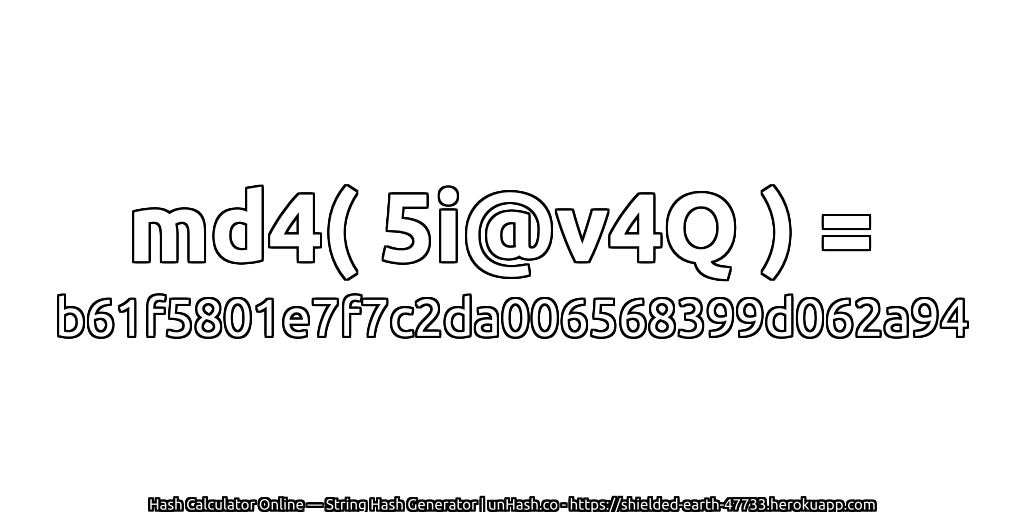 md4( 5i@v4Q ) = b61f5801e7f7c2da006568399d062a94 | unHash.co