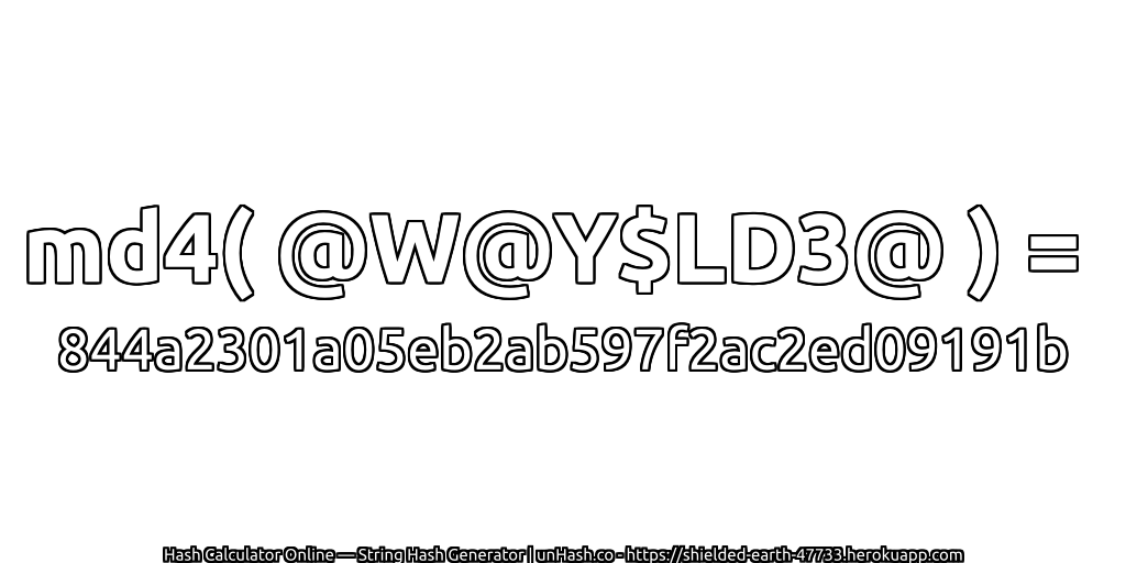 md4( @W@Y$LD3@ ) = 844a2301a05eb2ab597f2ac2ed09191b | unHash.co
