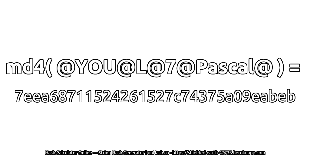 md4( @YOU@L@7@Pascal@ ) = 7eea68711524261527c74375a09eabeb | unHash.co