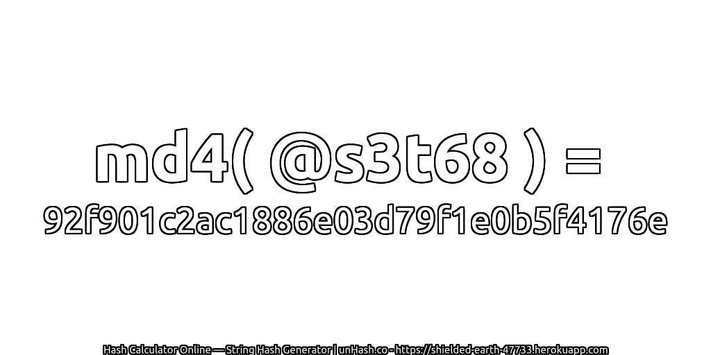 md4( @s3t68 ) = 92f901c2ac1886e03d79f1e0b5f4176e | unHash.co