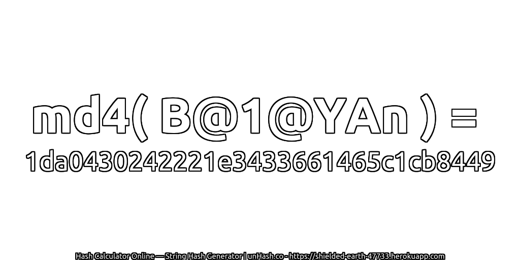 md4( B@1@YAn ) = 1da0430242221e3433661465c1cb8449 | unHash.co