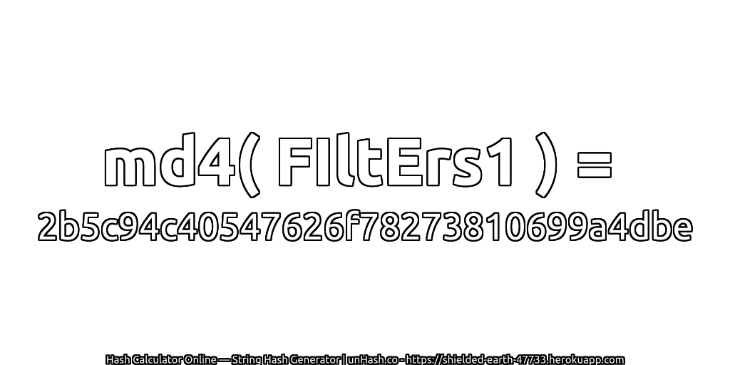 md4( FIltErs1 ) = 2b5c94c40547626f78273810699a4dbe | unHash.co