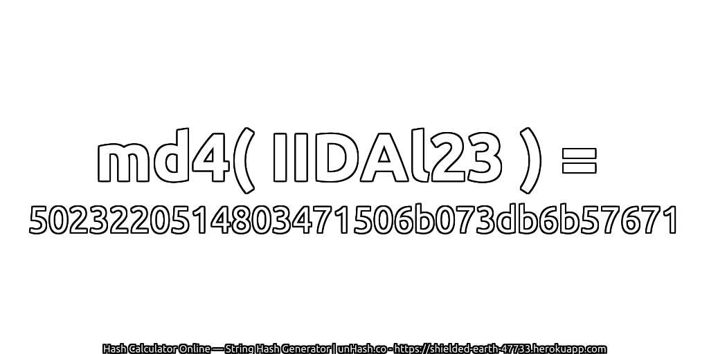 md4( IIDAl23 ) = 5023220514803471506b073db6b57671 | unHash.co