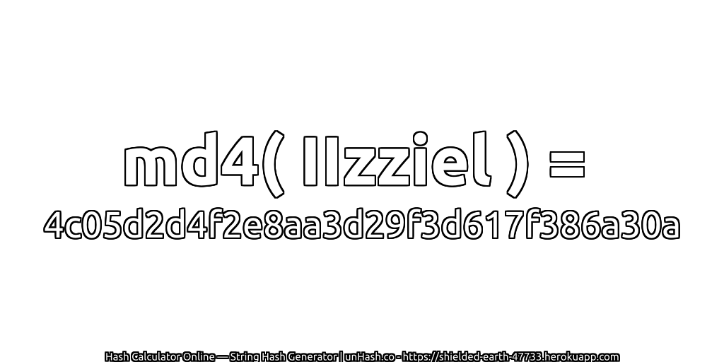 md4( IIzziel ) = 4c05d2d4f2e8aa3d29f3d617f386a30a | unHash.co