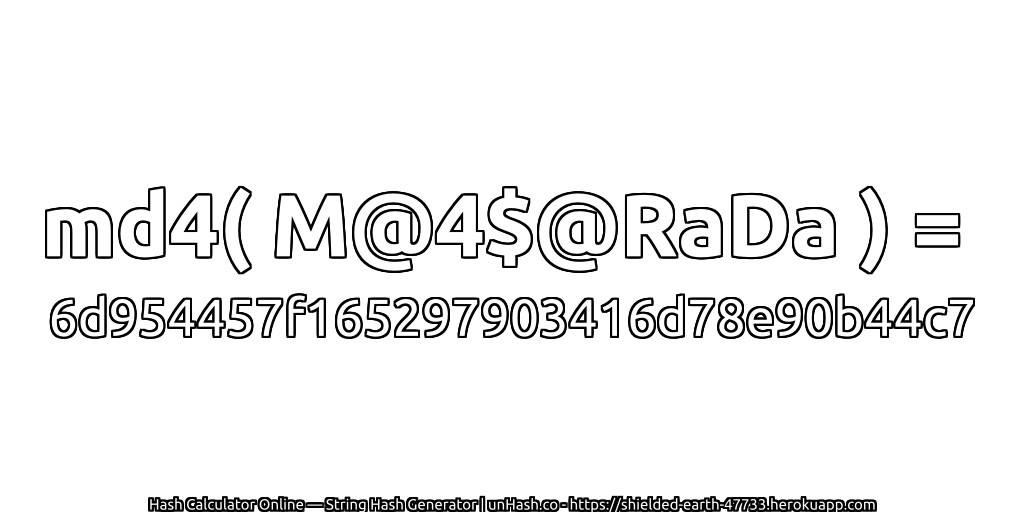 md4( M@4$@RaDa ) = 6d954457f165297903416d78e90b44c7 | unHash.co