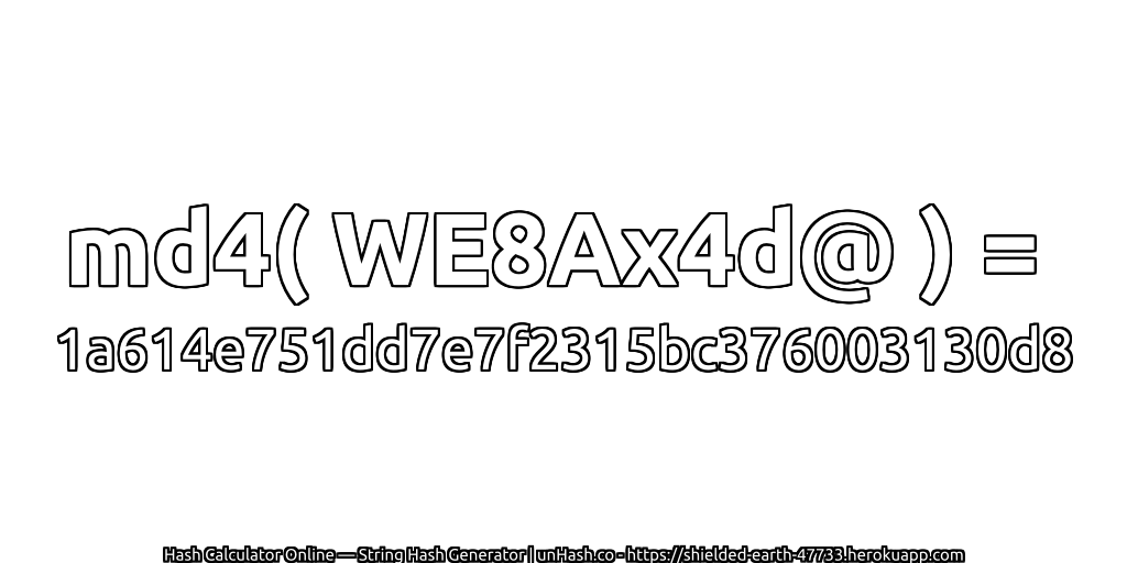 md4( WE8Ax4d@ ) = 1a614e751dd7e7f2315bc376003130d8 | unHash.co