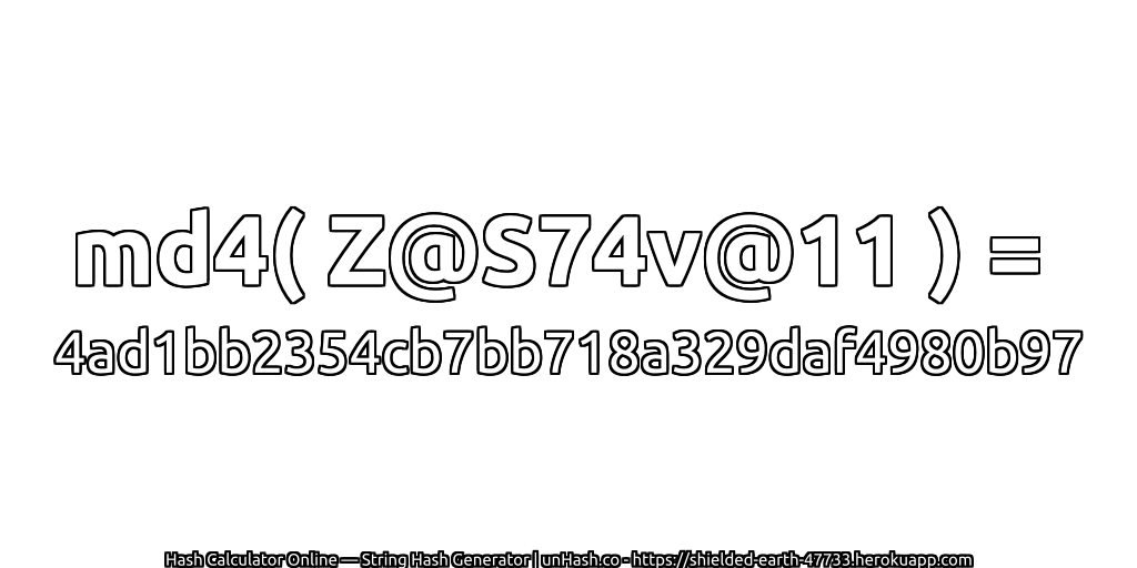 md4( Z@S74v@11 ) = 4ad1bb2354cb7bb718a329daf4980b97 | unHash.co