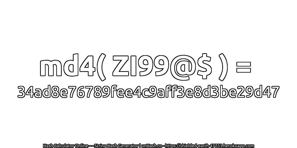 md4( ZI99@$ ) = 34ad8e76789fee4c9aff3e8d3be29d47 | unHash.co
