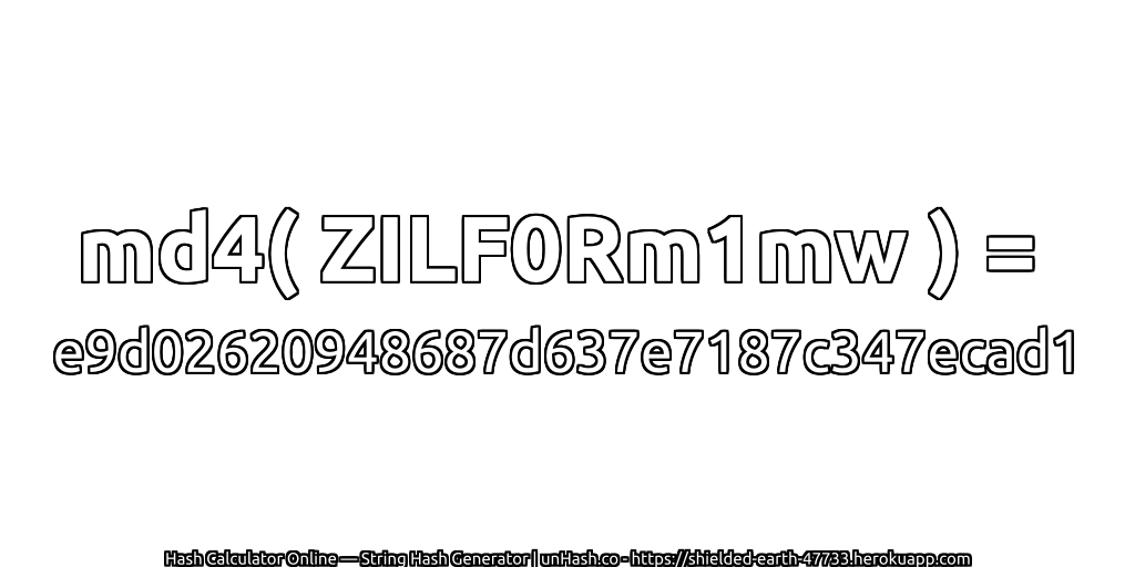 md4( ZILF0Rm1mw ) = e9d02620948687d637e7187c347ecad1 | unHash.co
