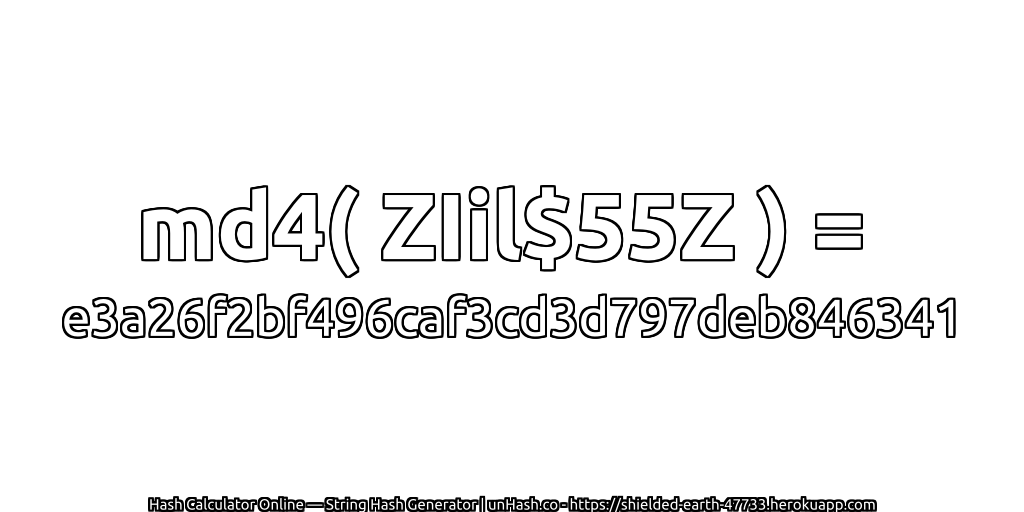 md4( ZIil$55Z ) = e3a26f2bf496caf3cd3d797deb846341 | unHash.co