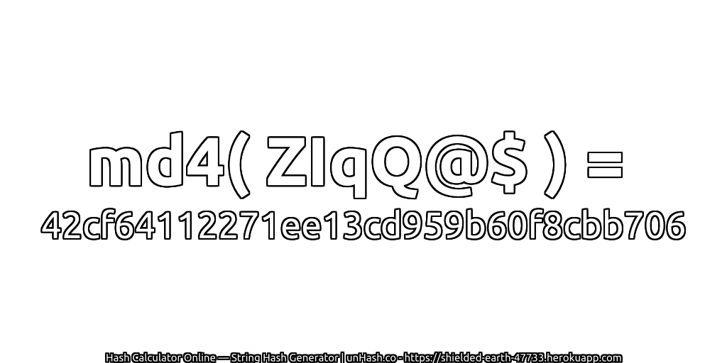 md4( ZIqQ@$ ) = 42cf64112271ee13cd959b60f8cbb706 | unHash.co